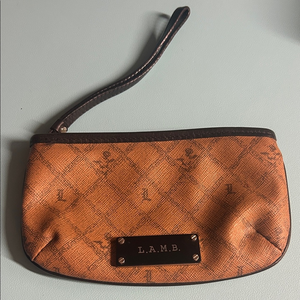 L.A.M.B. Tan‎ and Brown Monogram Wristlet